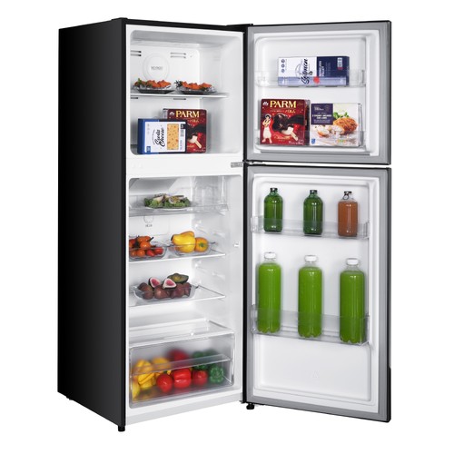 mika品 MIKA Fridge, 2 Door Top Mount Freezer No Frost, 197L, Inox Dark